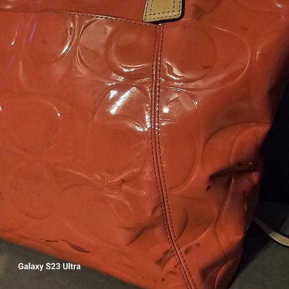 Coach Peyton Embossed Tote Orange/Coral - Picture 15 of 16